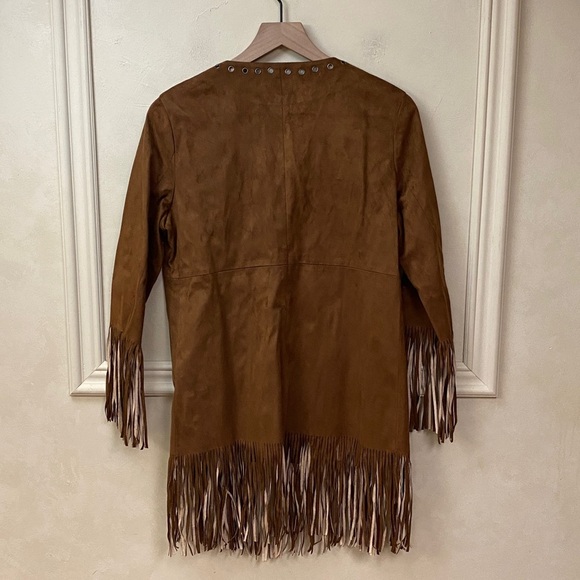 Adore Faux Suede Brown Fringe Jacket size Small - Picture 6 of 6